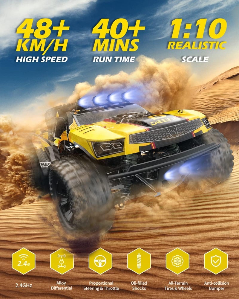 DEERC 9201E 1:10 Large Remote Control Truck with Lights, Fast Short Course RC Car, 48 km/h 4x4 Off-Road Hobby Grade Toy Monster Crawler Electric Vehicle with 2 Rechargeable Batteries for Adult Kid Boy - Image 2